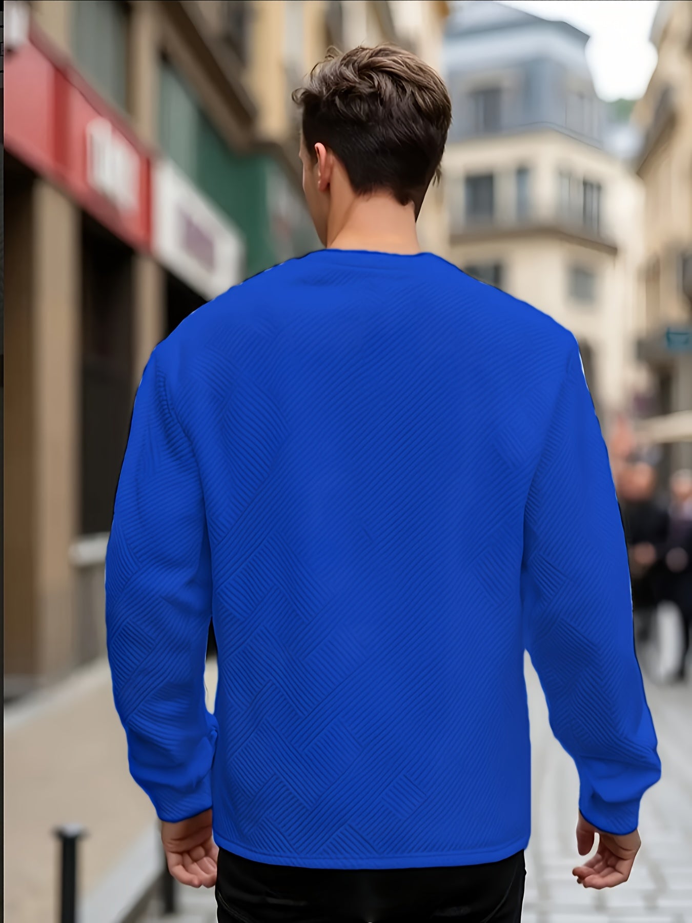 Sudadera jacquard de cuello redondo para hombre – Jersey casual de manga larga con estampado geométrico