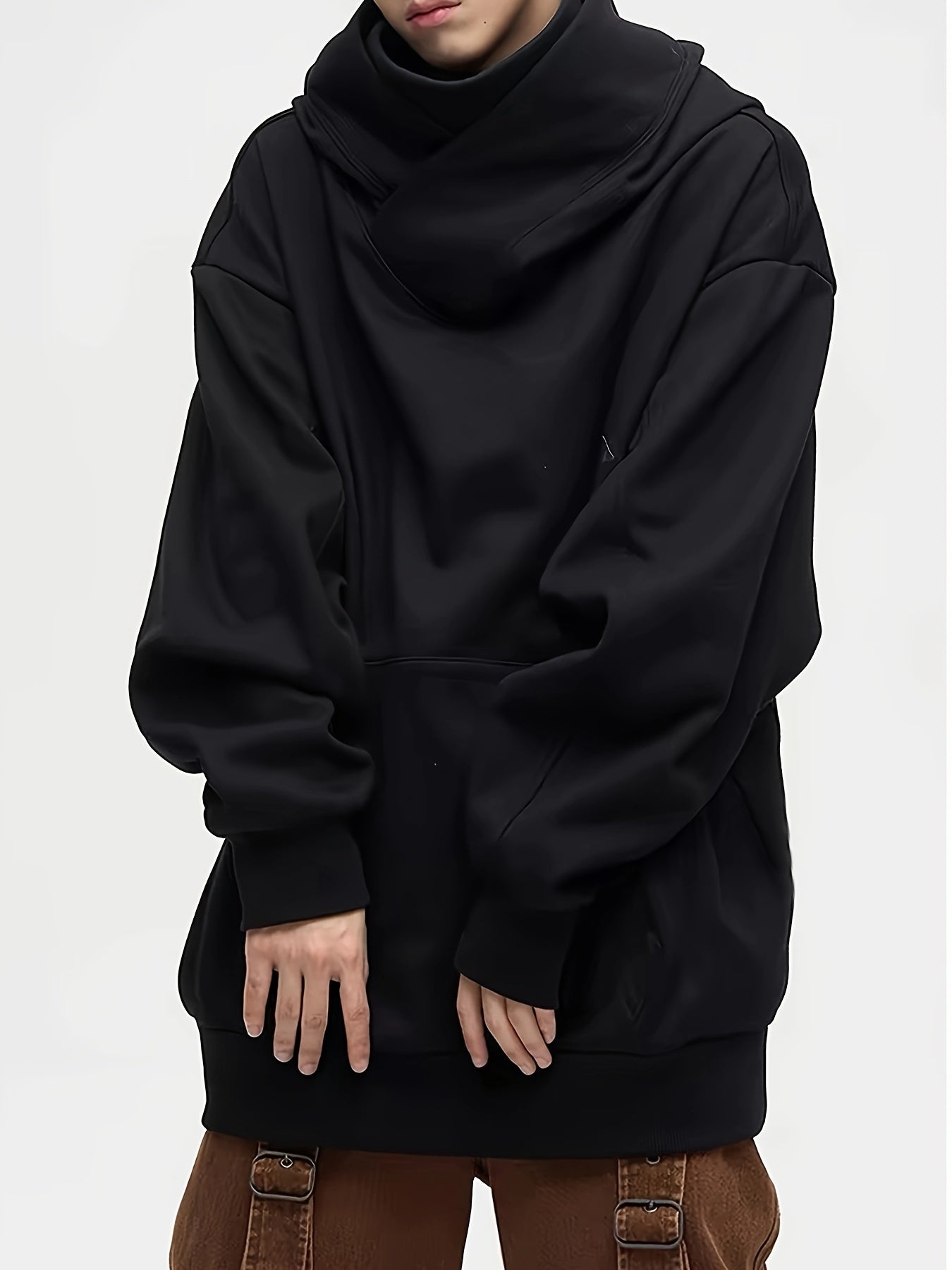 Sweat à capuche ample en peluche pour homme – Pull style ninja streetwear