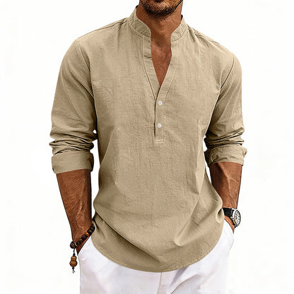 Men’s Linen V-Neck Long Sleeve – Breathable Casual Essential