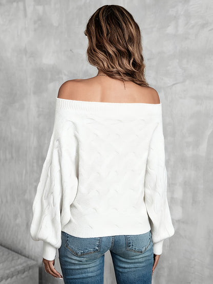 Suéter murciélago para mujer con hombros descubiertos – Tejido holgado para todas las estaciones