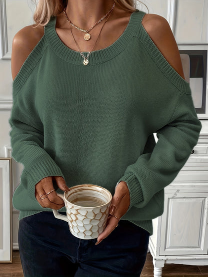 Suéter de punto suave para otoño/invierno con cuello redondo elegante para mujer
