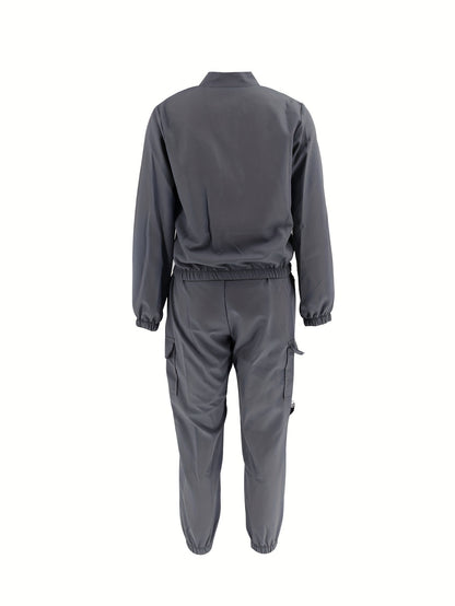 Conjunto de dos piezas con cremallera y diseño direccional – Ropa urbana informal para mujer