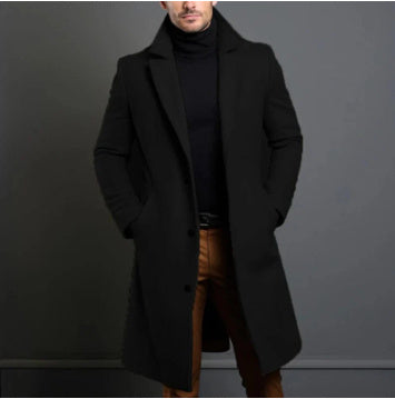 Abrigo largo de lana de invierno para hombre Loom & Soul™ – Solapa clásica, botonadura sencilla