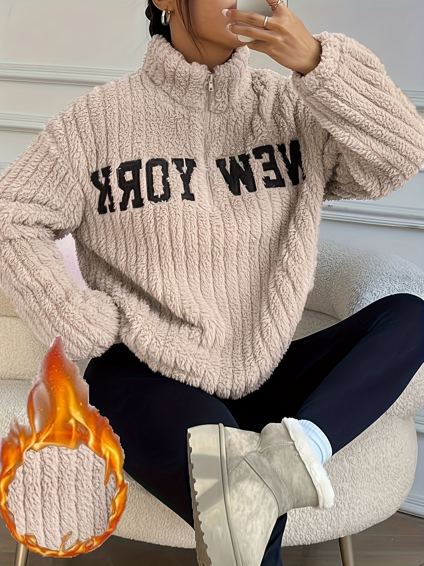 Elegante Abrigo de Punto con Cremallera – Abrigo de Cuello Alto para Mujer Otoño/Invierno