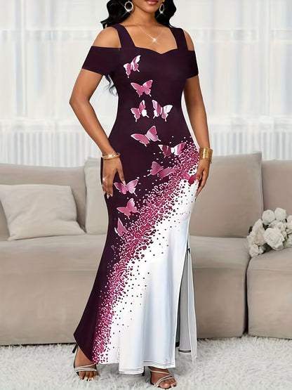 Vestido de Noche Sirena con Hombros Descubiertos – Elegante Vestido Largo con Abertura Alta para Mujer