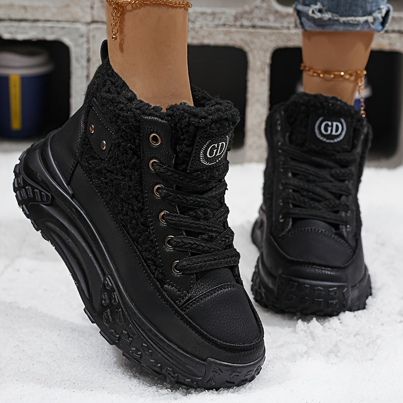 Botas de nieve forradas de felpa para mujer - Zapatos de invierno antideslizantes con suela de PVC