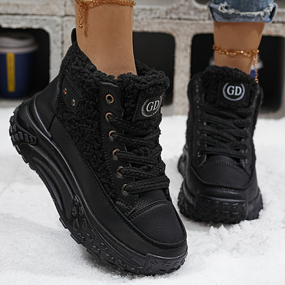 Botas de nieve forradas de felpa para mujer - Zapatos de invierno antideslizantes con suela de PVC