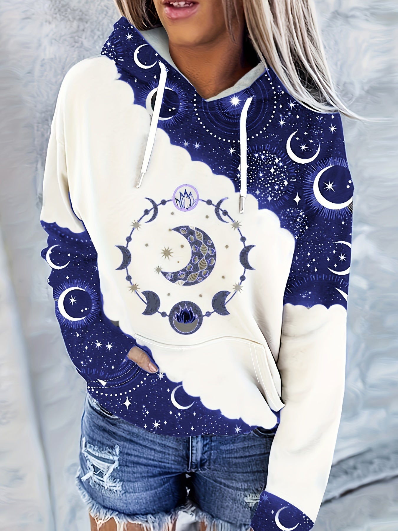 Sudadera con capucha celestial estilo boho chic – Sudadera de mujer verde con luna del zodiaco