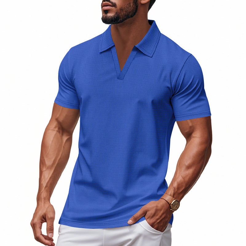 Polo de punto waffle para hombre – Casual de verano con cuello de pico y manga corta