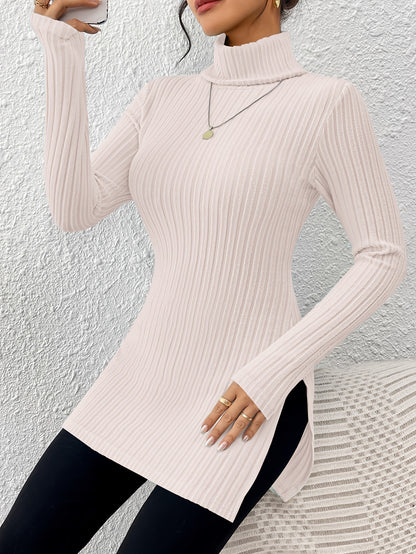 Top de cuello alto elegante para mujer – Tejido suave de manga larga y cuello alto