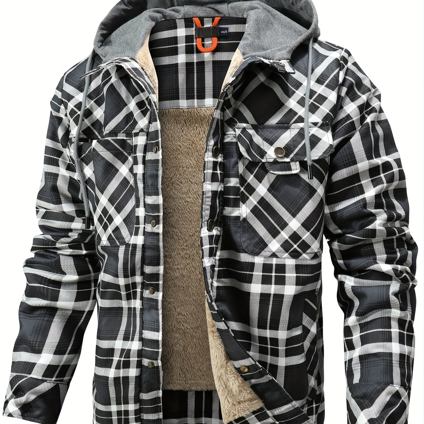 Veste à capuche en flanelle écossaise pour homme – Manteau en tartan à boutonnage asymétrique