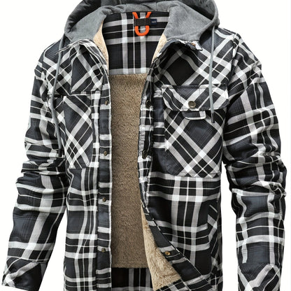 Veste à capuche en flanelle écossaise pour homme – Manteau en tartan à boutonnage asymétrique