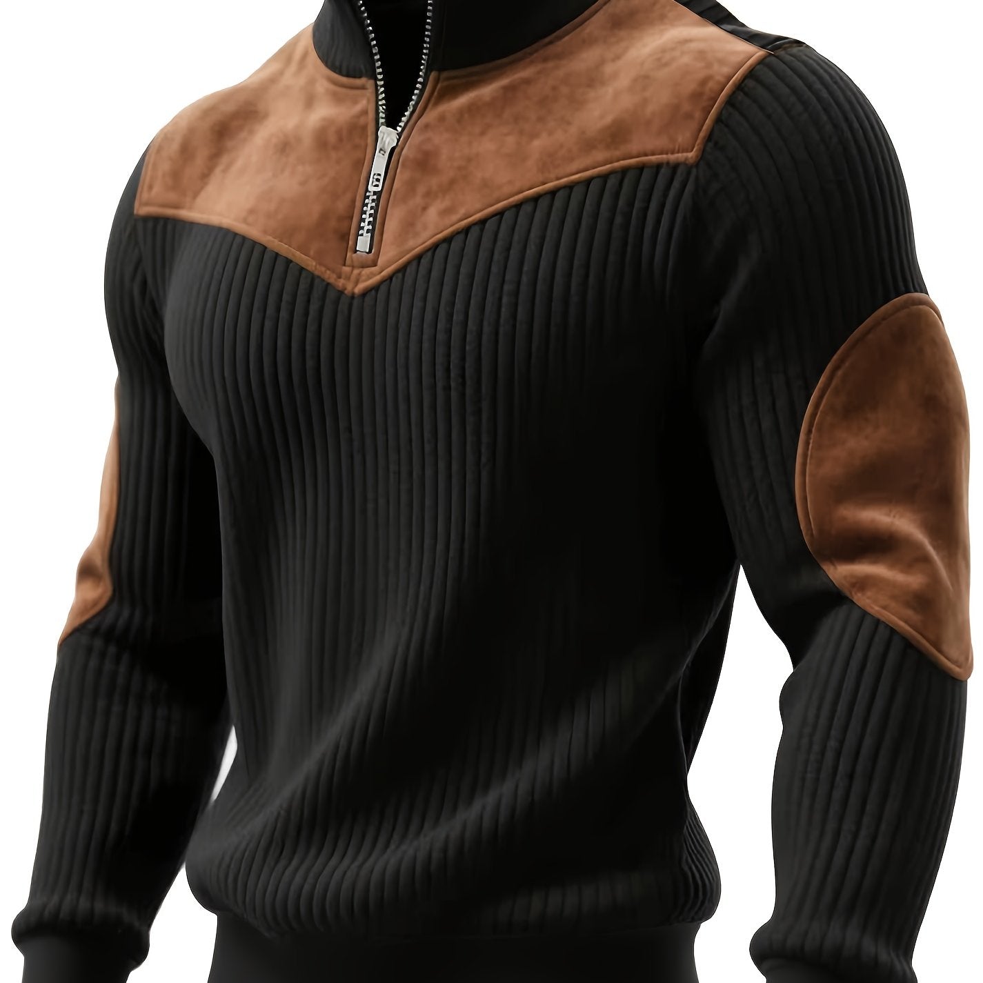 Jersey retro de cuello alto y media cremallera para hombre – Cálido y de canalé