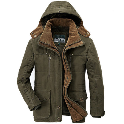 Abrigo de algodón con capucha para hombre – Cárdigan de invierno grueso con múltiples bolsillos