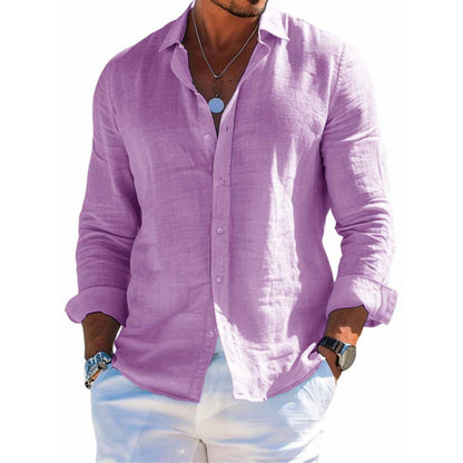 Camisa de manga larga con botones para hombre Loom & Soul™ – Top informal holgado de color liso con solapa