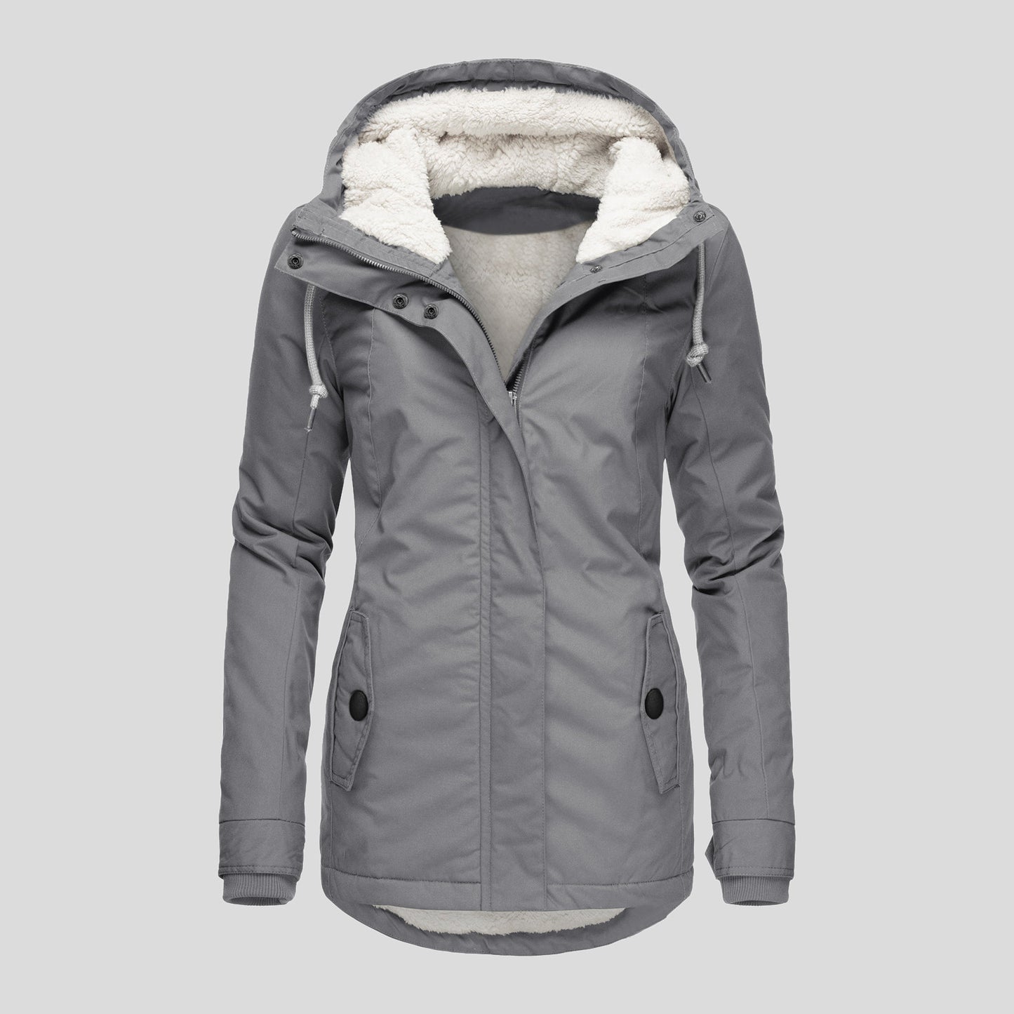 Chaqueta con capucha de vellón acogedor Loom & Soul™ – Abrigo de invierno cálido con cremallera para mujer, con bolsillos y forro de piel sintética