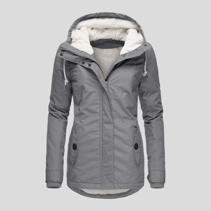 Chaqueta con capucha de vellón acogedor Loom & Soul™ – Abrigo de invierno cálido con cremallera para mujer, con bolsillos y forro de piel sintética