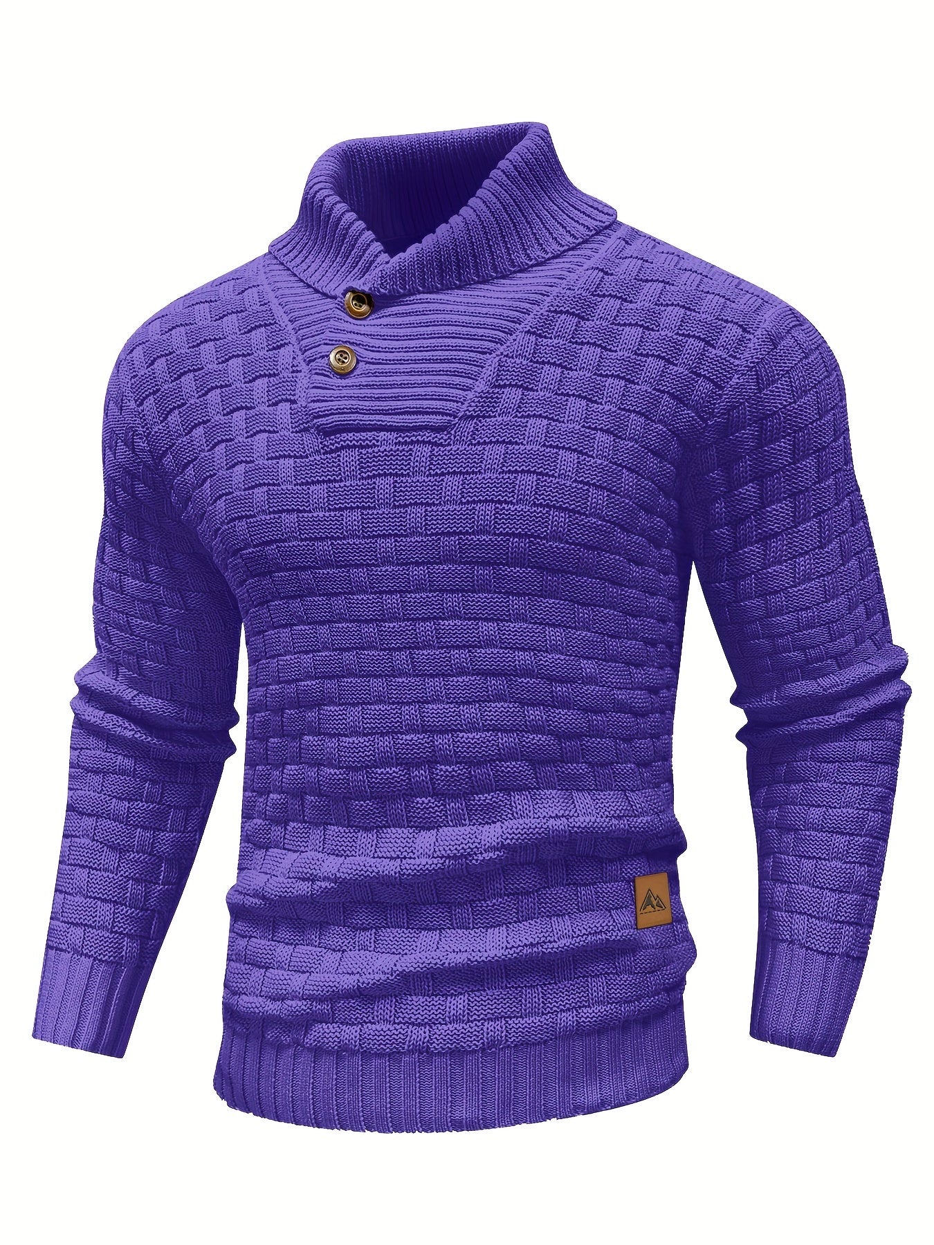 Men’s Waffle Knit Sweater – High Stretch Pullover with Lapel Collar