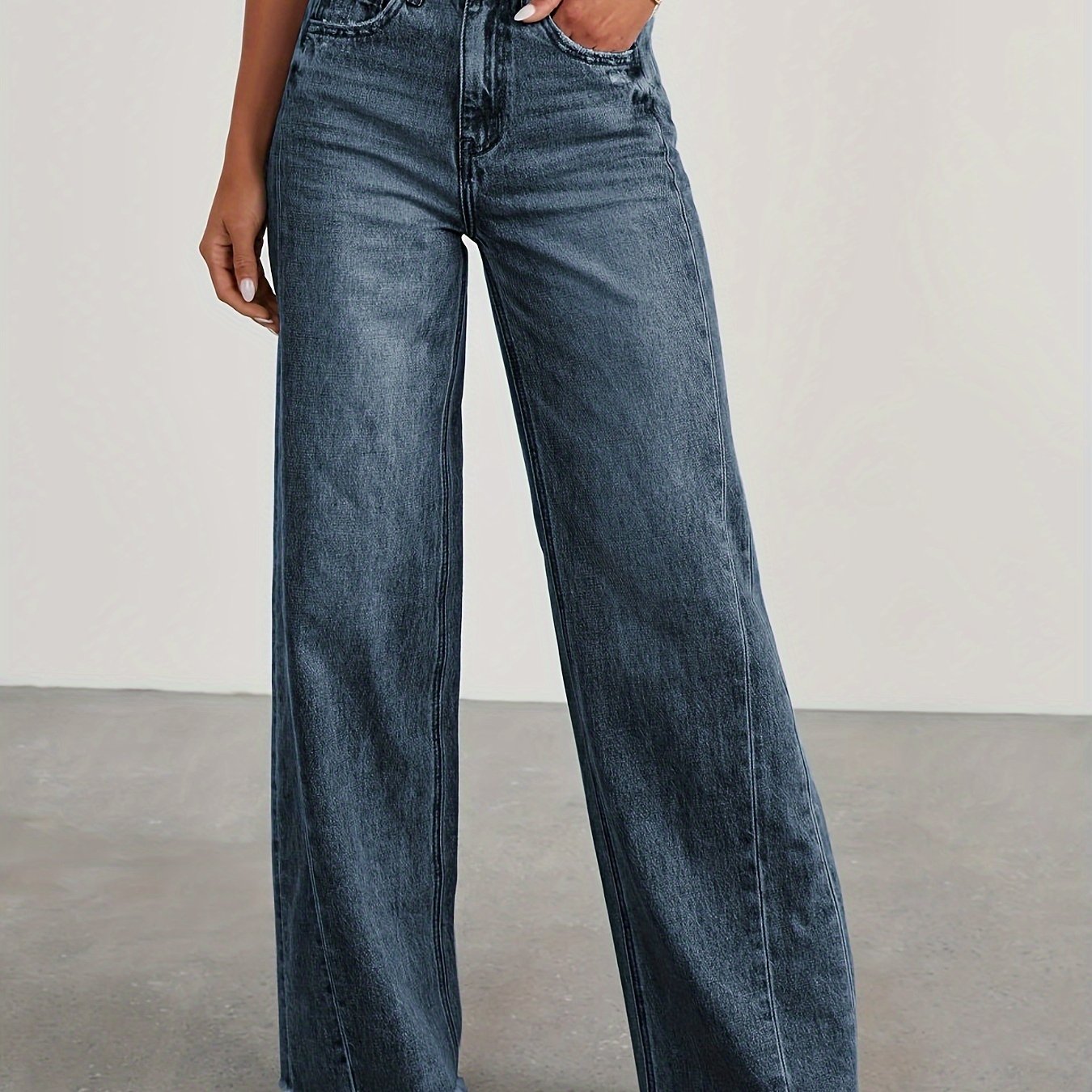 Pantalones vaqueros de mujer de talle alto y pernera ancha – Vaqueros elásticos informales holgados