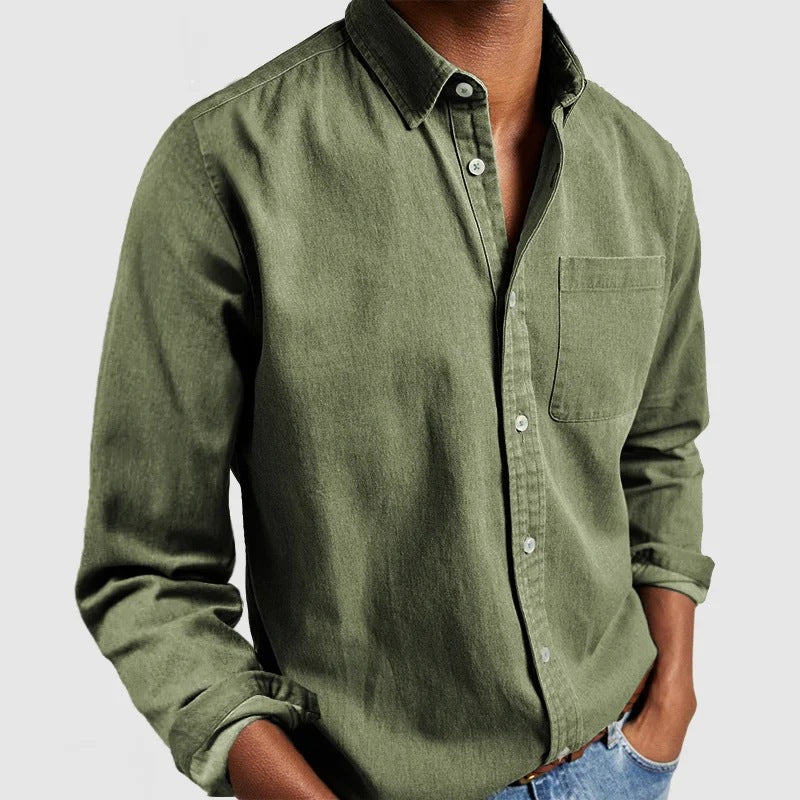 Camisa de manga larga con solapa para hombre – Cárdigan casual de mezcla de algodón