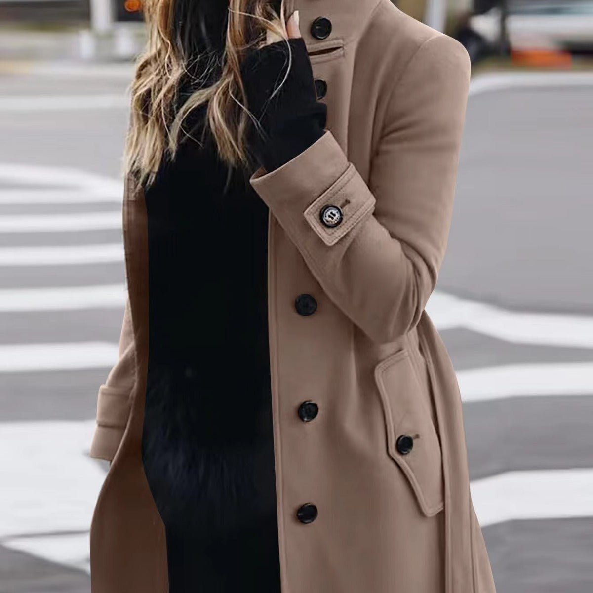 Abrigo de lana con cuello levantado Loom & Soul™ – Cárdigan de invierno ajustado para mujer con diseño de botonadura simple