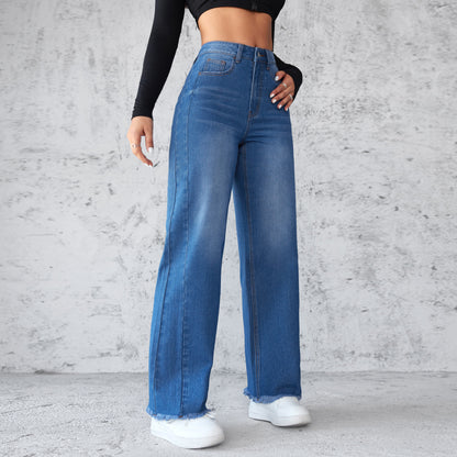 Vaqueros de pernera ancha y talle alto Loom & Soul™ – Pantalones casuales rectos de mezclilla para mujer