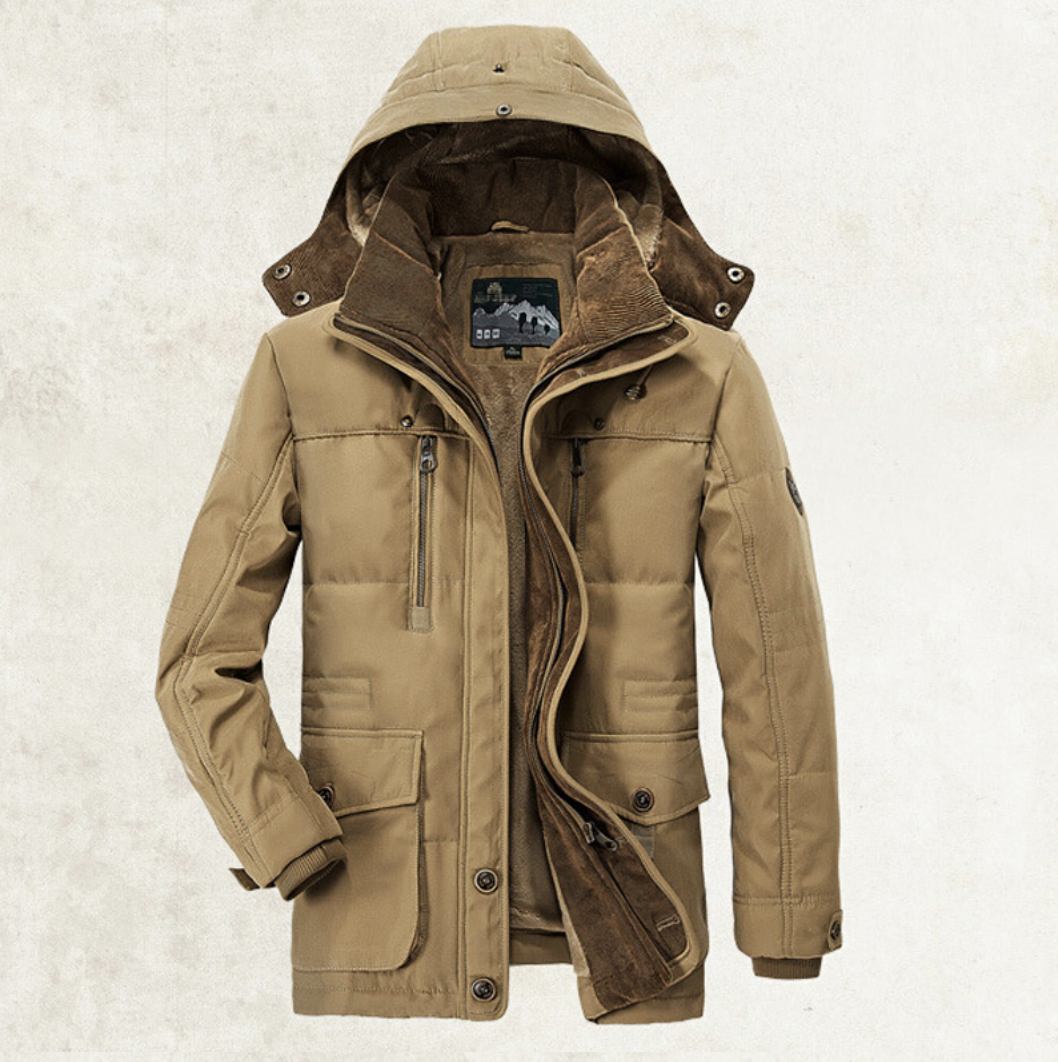 Abrigo de algodón con capucha para hombre – Cárdigan de invierno grueso con múltiples bolsillos