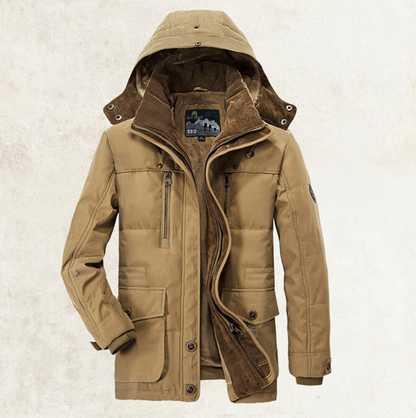 Abrigo de algodón con capucha para hombre – Cárdigan de invierno grueso con múltiples bolsillos