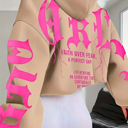 Faith Over Fear Hoodie – Black & Pink Gothic Lettering Loose Fit Sweatshirt