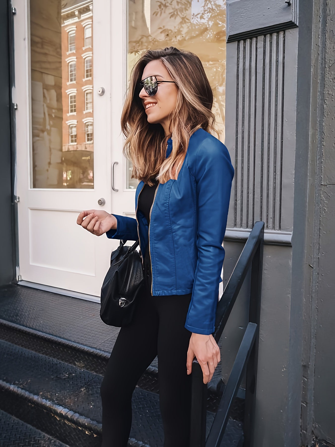 Chaqueta estilo motera de piel sintética – Corte entallado con cremallera