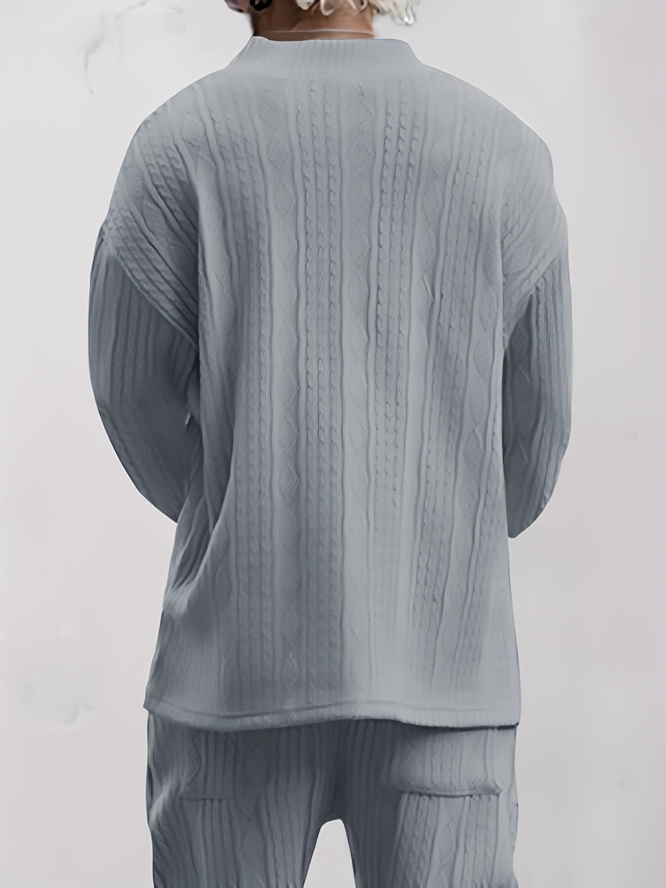 Suéter de punto con cuello en V para hombre – Jersey casual de jacquard acanalado