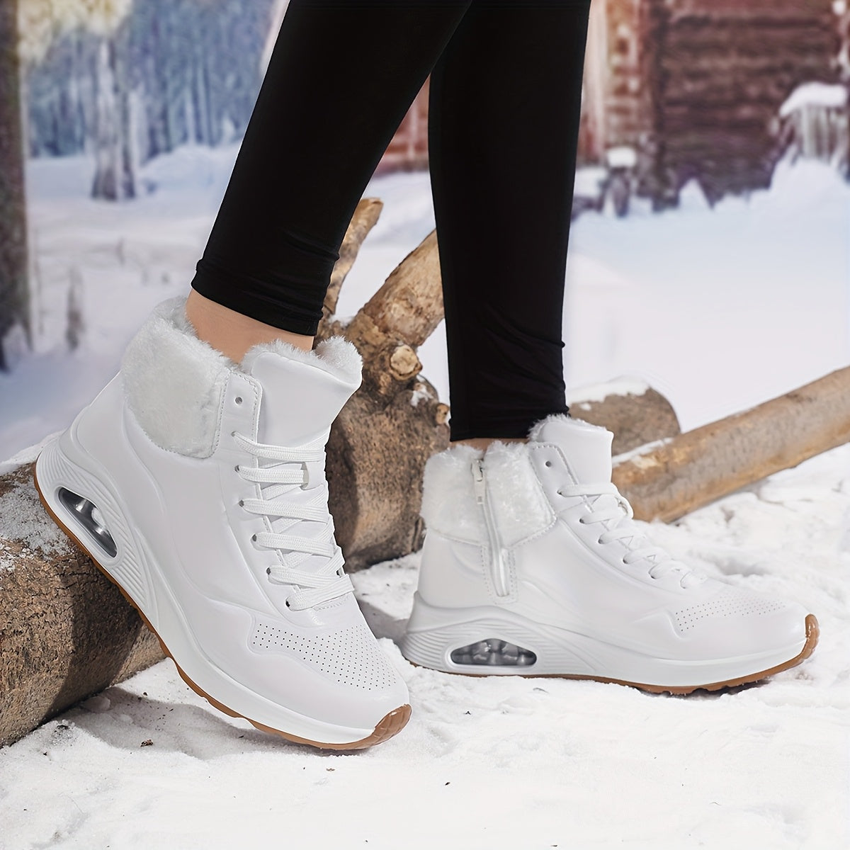 Bottes de neige mi-mollet doublées polaire pour femme – Chaussures d'hiver chaudes avec coussin d'air