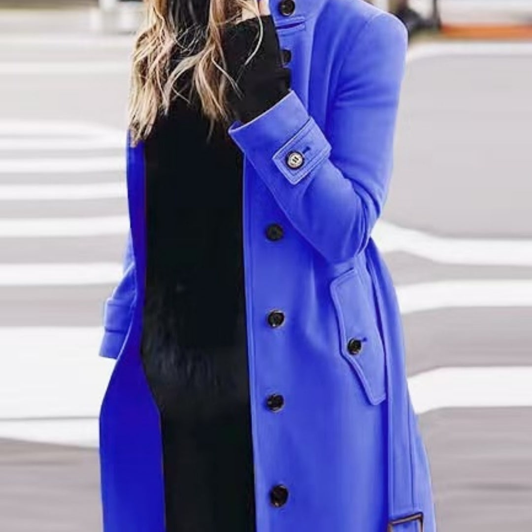 Abrigo de lana con cuello levantado Loom & Soul™ – Cárdigan de invierno ajustado para mujer con diseño de botonadura simple