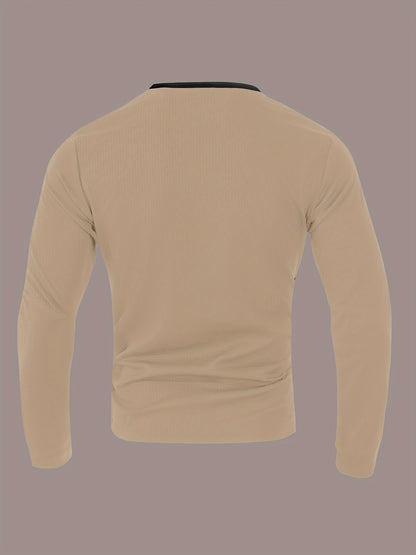 Chemise Henley gaufrée pour homme – Haut boutonnée toutes saisons blanc et noir