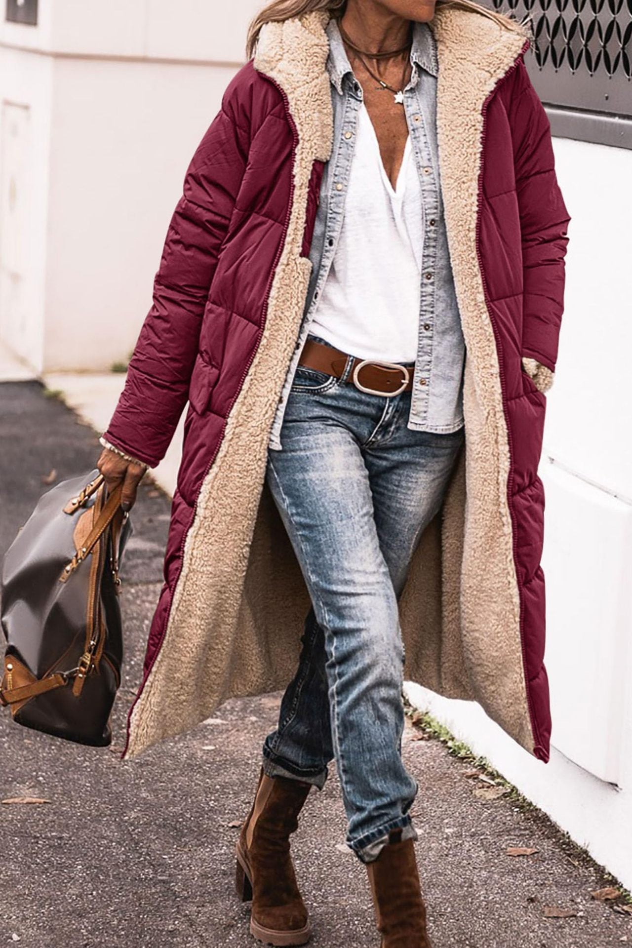 Chaqueta larga Loom & Soul™ Street Chic — Chaqueta de mezcla de algodón de longitud media para mujer con bolsillos | Elegante, cómoda y que inspira confianza