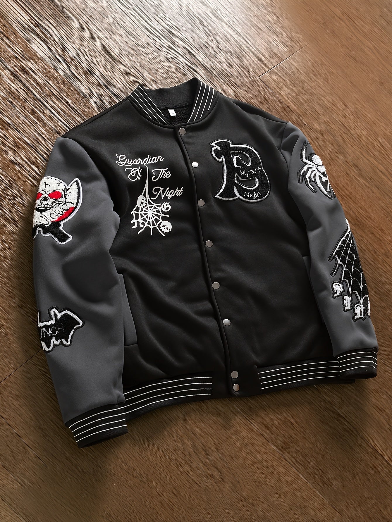 Men’s Embroidered Letter Baseball Jacket – Black & Gray Streetwear