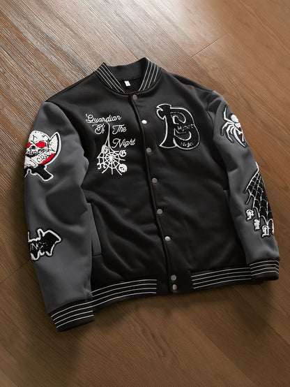Men’s Embroidered Letter Baseball Jacket – Black & Gray Streetwear