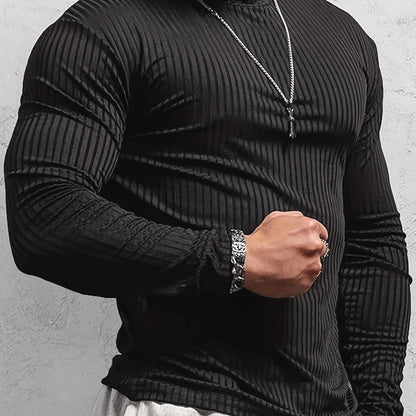 Camiseta de manga larga ajustada acanalada para hombre – Camiseta deportiva con cuello alto