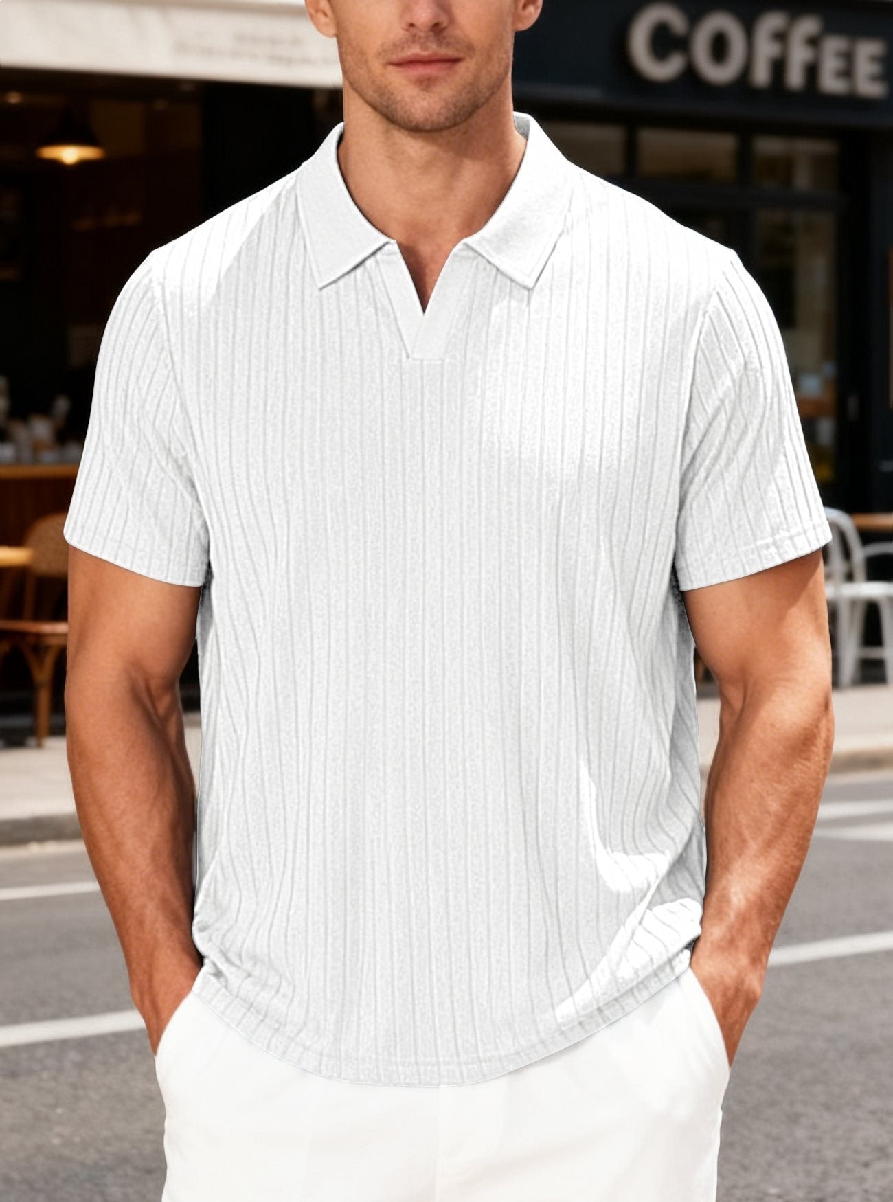 Men’s Jacquard Striped Shirt – Textured Lapel Summer Fit