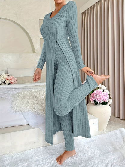 Ensemble deux pièces à carreaux – Haut à manches longues et pantalon assorti pour toutes les saisons