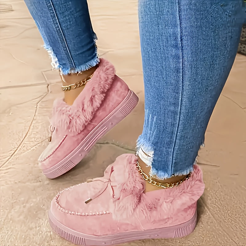Women’s Plush Platform Snow Boots – Cozy Bow Winter Shoes