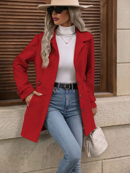 Loom & Soul™ Elegante Abrigo de Lana – Chaqueta de Solapa Cruzada de Largo Medio para Mujer, para un Estilo Invernal sin Esfuerzo