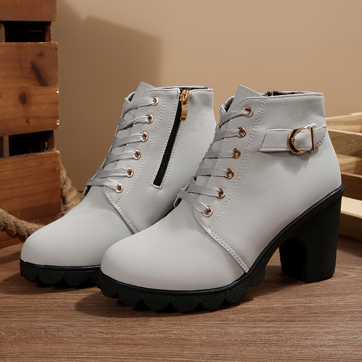 Women’s High Heel Ankle Boots – Block Heel Elegant Slip-On