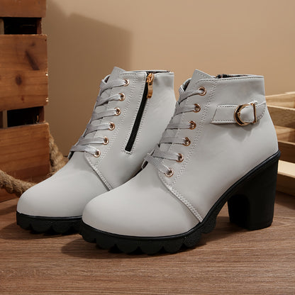 Women’s High Heel Ankle Boots – Block Heel Elegant Slip-On