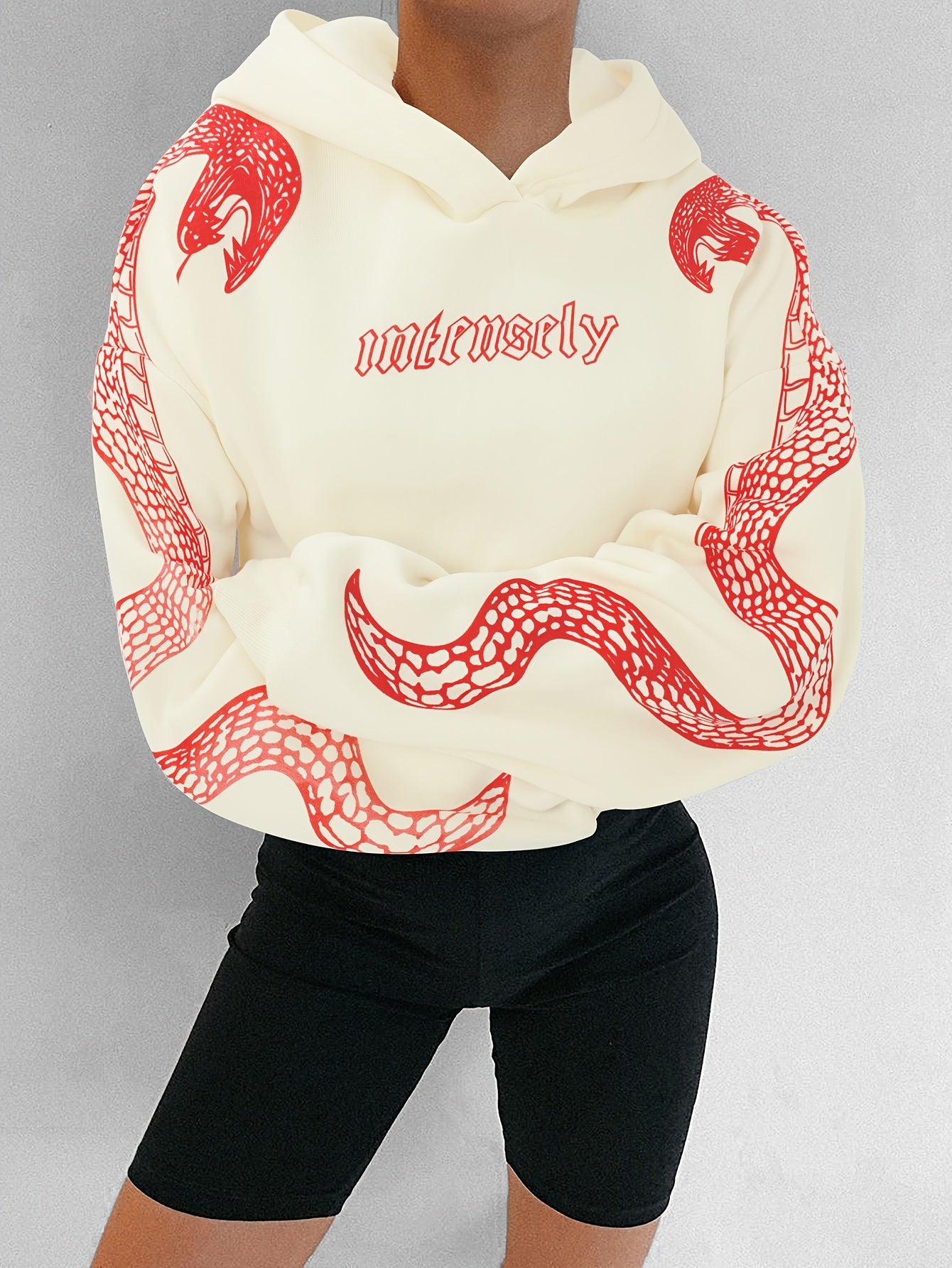 Sudadera con capucha roja para mujer – Sudadera urbana con estampado de Fénix y Mariposa