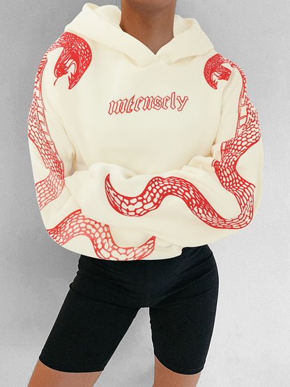Sudadera con capucha roja para mujer – Sudadera urbana con estampado de Fénix y Mariposa