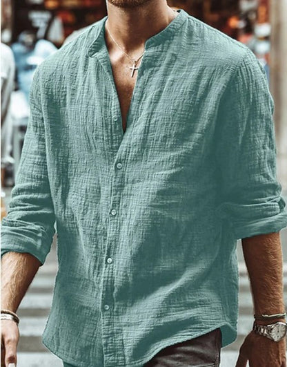 Loom & Soul™ Men’s Long-Sleeve Cotton Shirt – Casual Solid Color Button Top