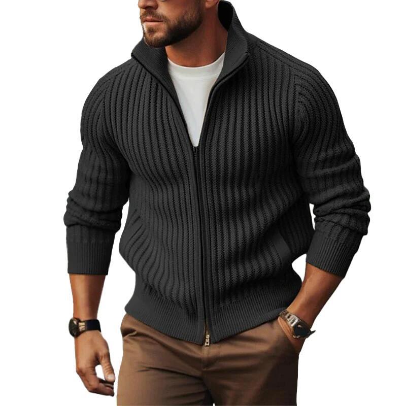 Men’s Fleece-Lined Zipper Cardigan Sweater Coat – Slim Fit Winter Jacket