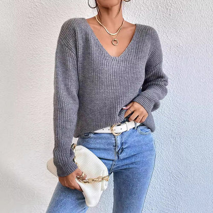 Suéter Y2K sin espalda con cuello en V para mujer – Tejido de vendaje estilo urbano