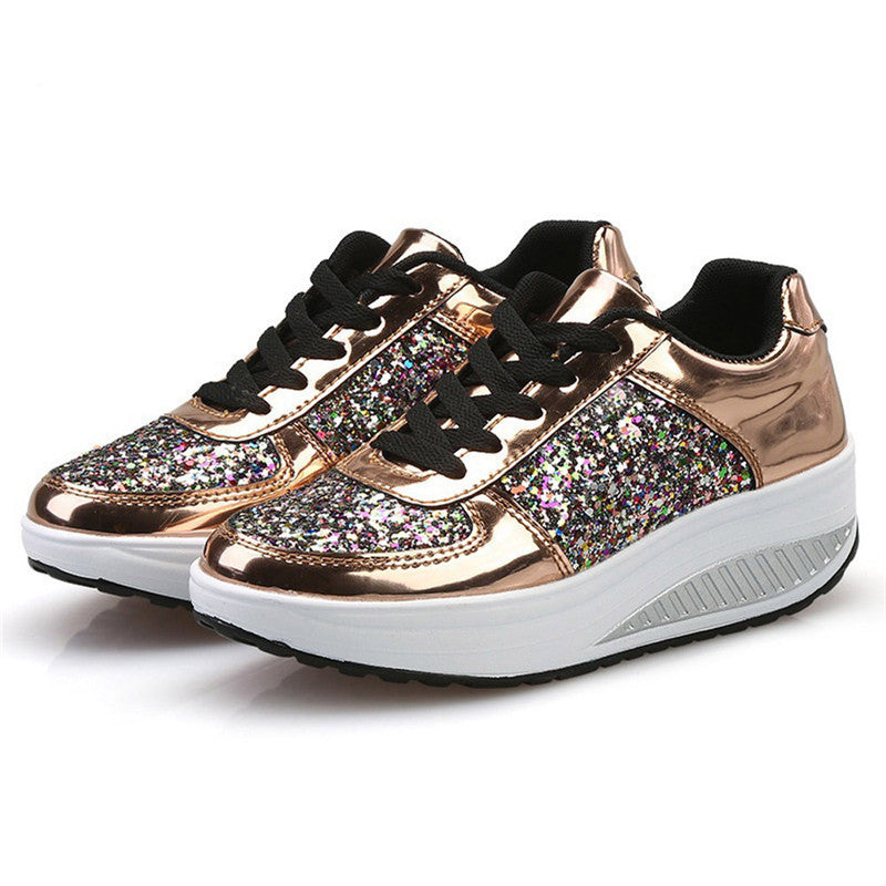 Zapatillas Altas con Lentejuelas Loom & Soul™ para Mujer – Zapatos Vulcanizados de Lona y Cuero con Tira Trasera